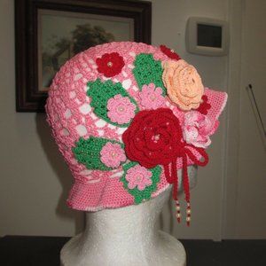 New Crochet romantic Hats 17-19" Handmade KIDS GIRLS Cap BEACH ECO 100% COTTON